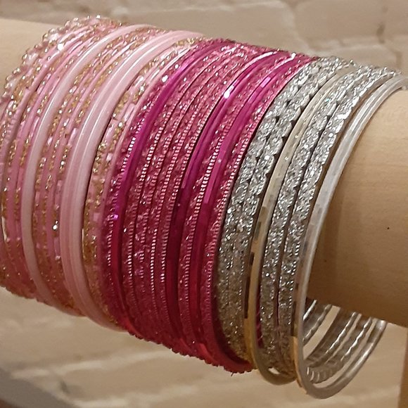 Jewelry - Assorted Pink and Silver Indian Bangles
